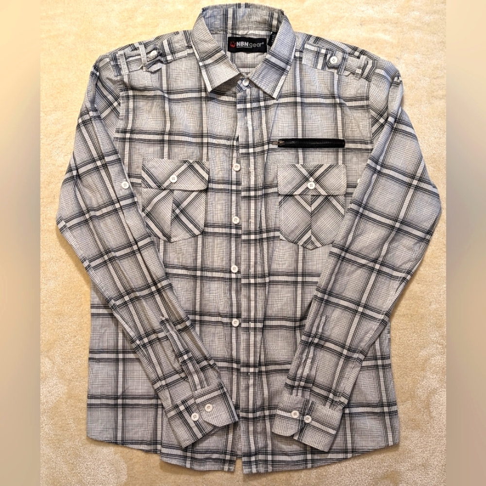 Mens Stylish Button Down Long Sleeve Shirt with double pockets Size M by NBNgear
